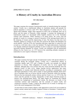 James, Colin --- "A History of Cruelty in Australian Divorce" [2006