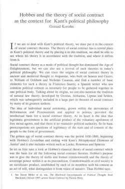 Hobbes and the theory of social contract as the context for Kant`s