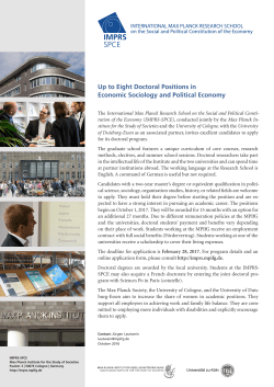 Up to Eight Doctoral Positions in Economic Sociology and