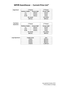 MPIfR Guesthouse - Current Price List*