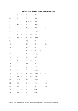 Balancing Chemical Equations Worksheet 1