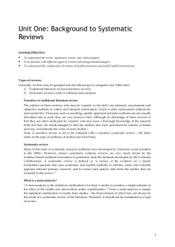 Unit One: Background to Systematic Reviews