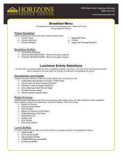 Breakfast Menu Luncheon Entrée Selections