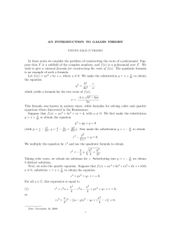 AN INTRODUCTION TO GALOIS THEORY In these notes we