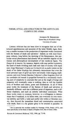 Theme, Style, and Structure in the Disputa del Cuerpo e del Ánima