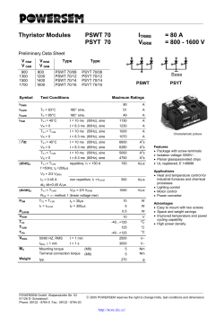 Thyristor Modules PSWT 70 = 80 A PSYT 70 = 800 - 1600 V