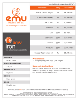 Purity (FeSO4 7H2O) Concentration(Fe) pH at 5
