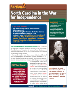 North Carolina in the War for Independence North Carolina in the
