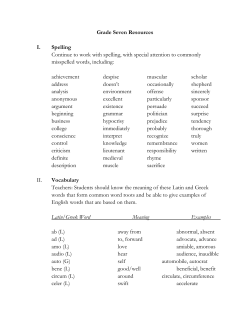 Grade Seven Resources I. Spelling Continue to work with spelling