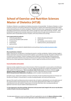 School of Exercise and Nutrition Sciences Master of Dietetics