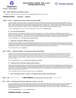 EDUCATIONAL FORUM: APR. 2, 2017 THE MASTERS SCHOOL