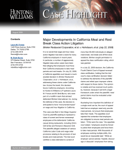 Major Developments in California Meal and Rest Break Class Action