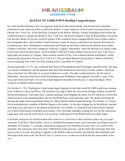 BATTLE OF YORKTOWN Reading Comprehension