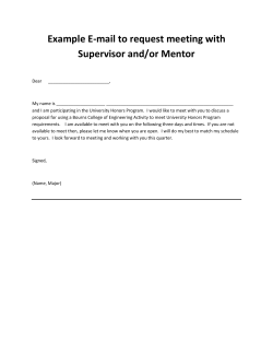 Example E-mail to request meeting with Supervisor and/or Mentor