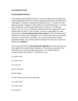 THE CREATION STORY By SOLAGBADE POPOOLA In the