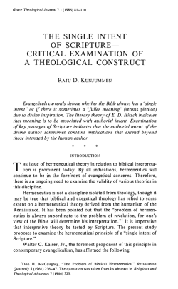 the single intent of scripture- critical examination of a theological