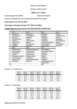 BOWLS CANTERBURY OFFICIAL DRAW SHEET MEN`S 2 x 4`s