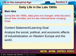 Daily Life in the Late 1800s Content Statement/Learning Goal