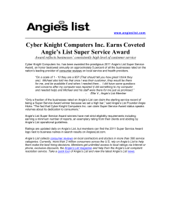 Cyber Knight Computers Inc. Earns Coveted Angie`s List Super
