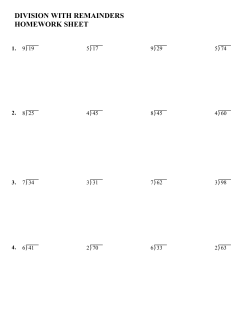 DIVISION WITH REMAINDERS HOMEWORK SHEET