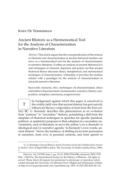 Ancient Rhetoric as a Hermeneutical Tool for the Analysis of
