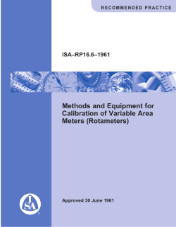 Methods and Equipment for Calibration of Variable Area Meters