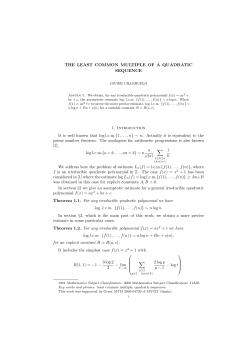 THE LEAST COMMON MULTIPLE OF A QUADRATIC SEQUENCE 1