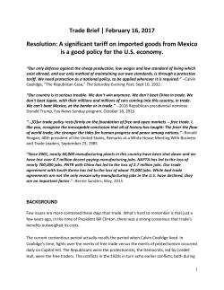 Trade Brief | February 16, 2017 Resolution: A significant tariff on