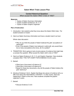 Salem Witch Trials Lesson Plan Central Historical Question: What
