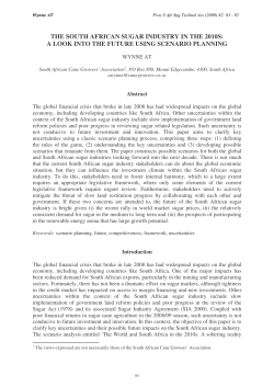 The South African Sugar Industry in the 2010s: A Look into