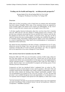 Feeding cats for health and longevity &ndash; an