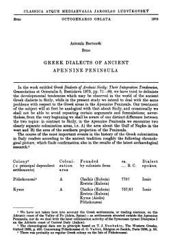 GREEK DIALECTS OF ANCIENT APENNINE PENINSULA