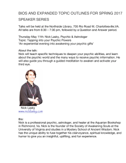 bios and expanded topic outlines for spring 2017 speaker series