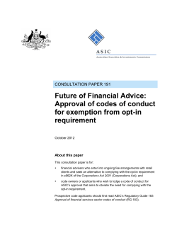Consultation Paper CP 191 Future of Financial Advice: Approval of