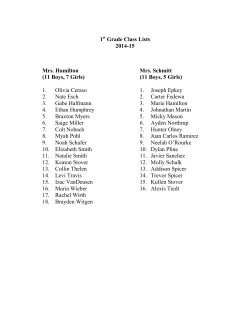 1 Grade Class Lists 2014-15 Mrs. Hamilton (11 Boys, 7 Girls) 1