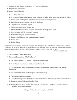 I. Holistic Nursing Theory, Implications for Your Nursing Practice II
