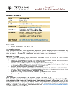 Spring 2017 Math 141: Finite Mathematics Syllabus