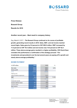 Press Release Bossard Group Results for 2016 Another record year