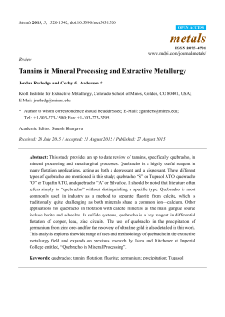 Tannins in Mineral Processing and Extractive Metallurgy