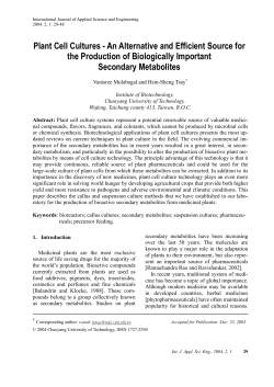 Plant Cell Cultures - An Alternative and Efficient Source for the