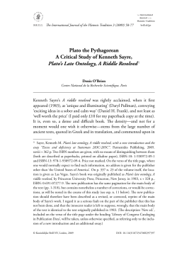 Plato the Pythagorean A Critical Study of Kenneth Sayre, <i