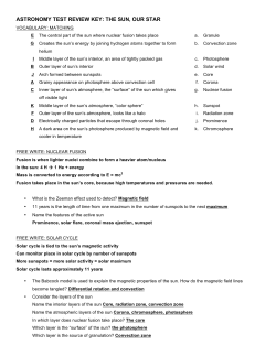 astronomy test review key: the sun, our star
