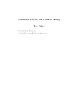 Numerical Recipes for Number Theory Henri Cohen