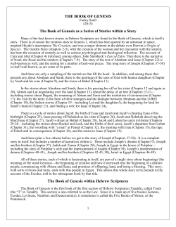 THE BOOK OF GENESIS The Book of Genesis as a Series of Stories
