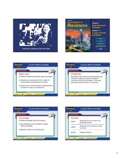 Basic Economic Concepts A Look at Wants and Needs