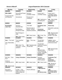 Honors 9/Naroff August/September 2016 Calendar