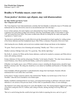 Bradley is Westlake mayor, court rules Texas justices` decision caps