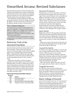 Unearthed Arcana: Revised Subclasses