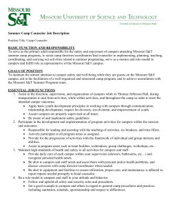 2017 Summer Camp Counselor Job Description