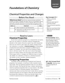 Foundations of Chemistry Chemical Properties and Changes